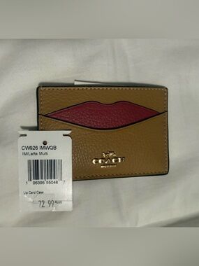 Coach Card Holder Brown and Red Leather Lips 👄 NWT 💋💋💋